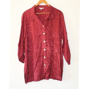 John Mark Women's Shirt Animal Print Burgundy Top Size XL Cinched Sleeve Buttons